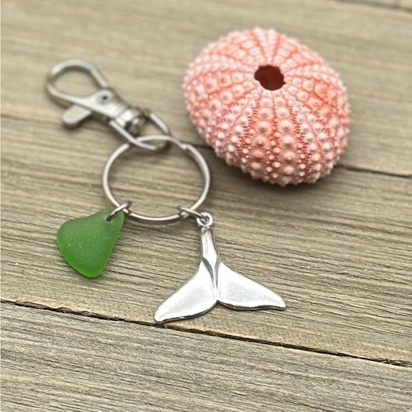 Sea Glass Whale Tail Beach Charm Key Chain| Seaglass Gift New Driver Keychain - Picture 2 of 5